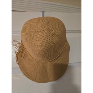 Style & Co Womens Tan Straw Sun Hat One Size Bow Detail